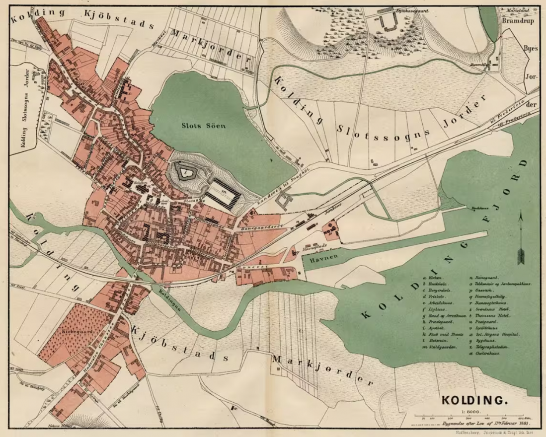 Kolding på karta från 1879