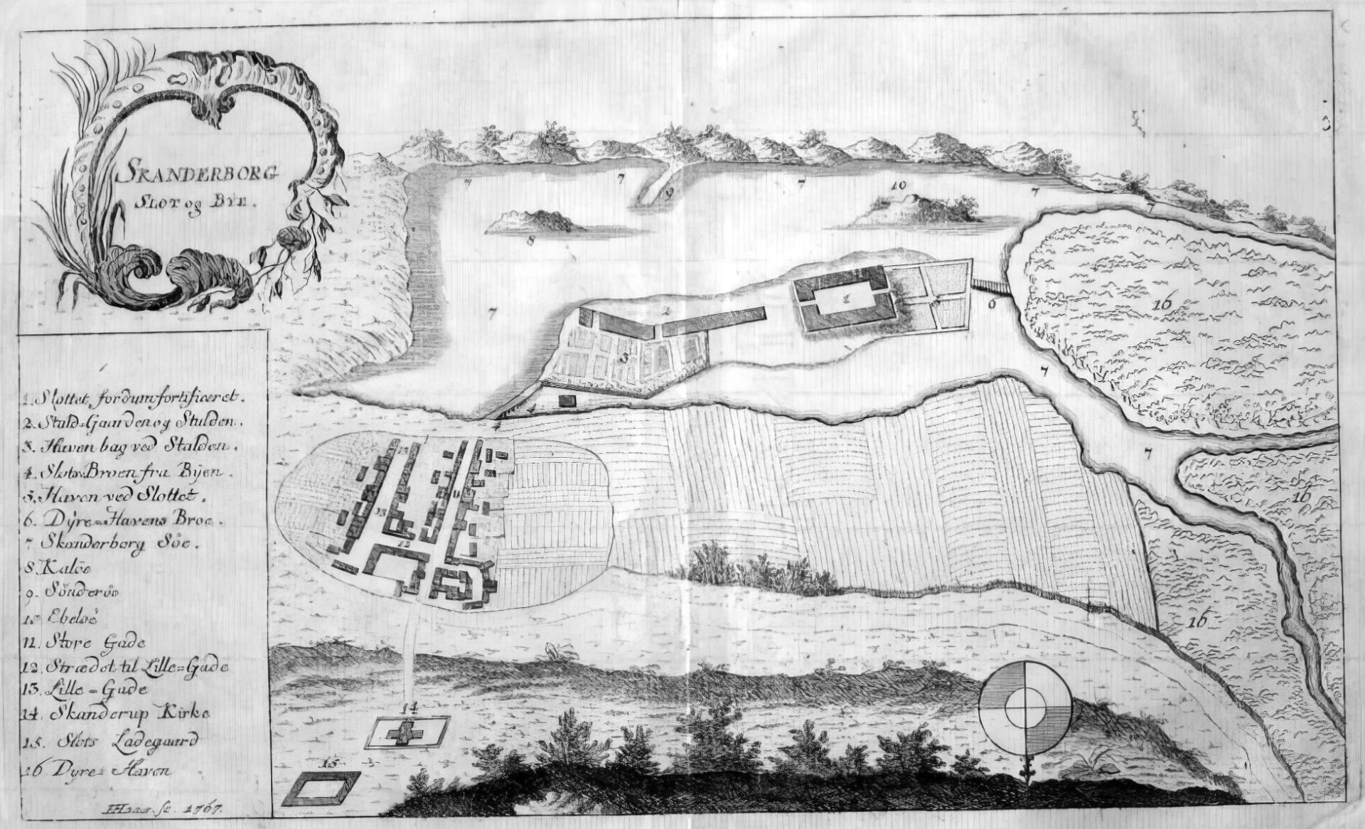Skanderborg på karta från 1707 i Danske Atlas